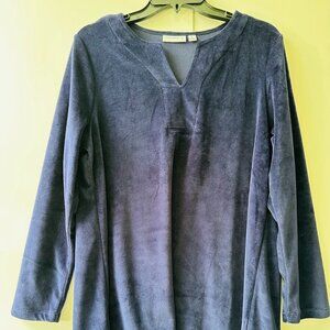 Susan Graver Velvet Blue Velour Tunic Long Sleeve V-neck Size M Warm Cozy